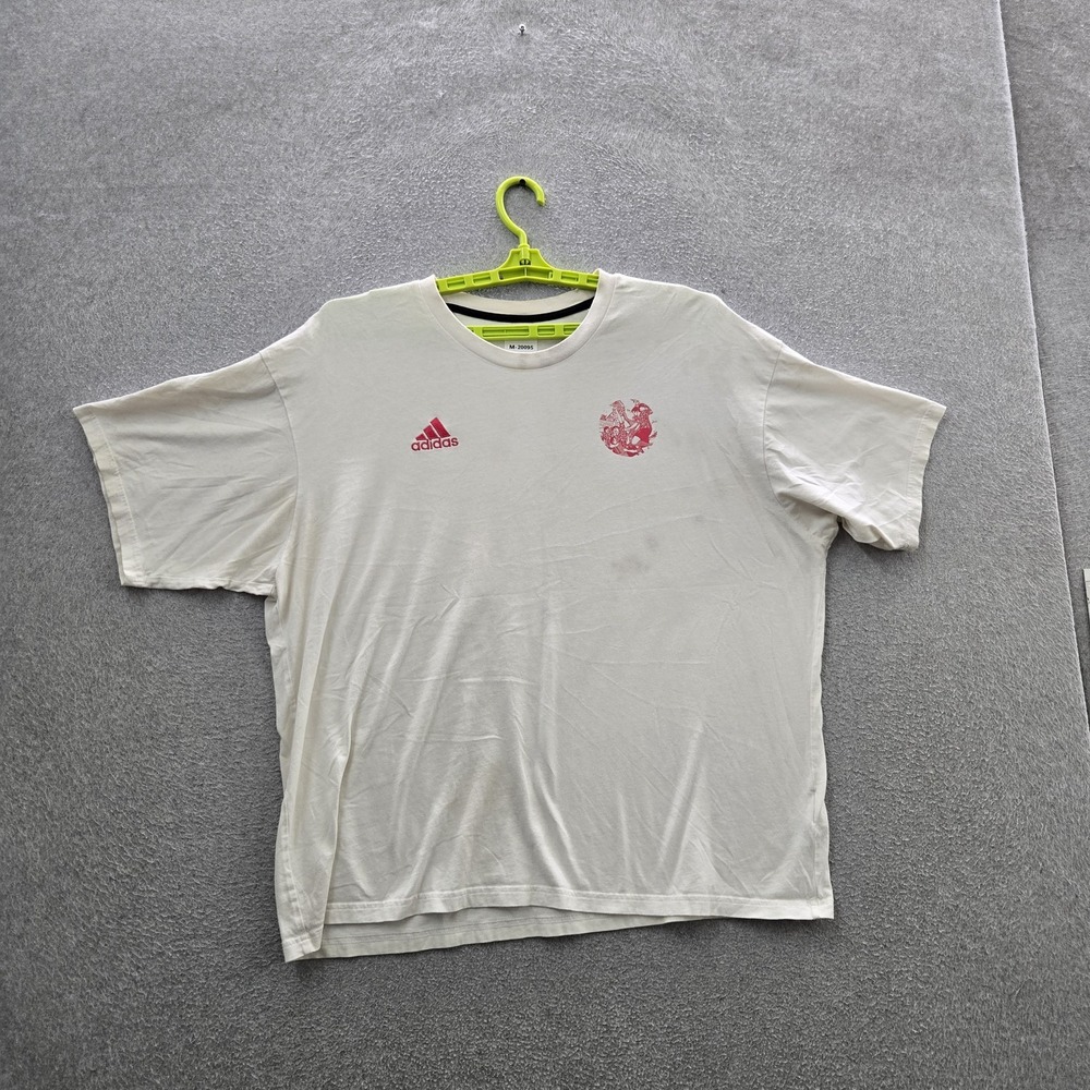 Adidas Men Shirt XL White Captain Tsubasa Anime Logo Short Sleeve READ